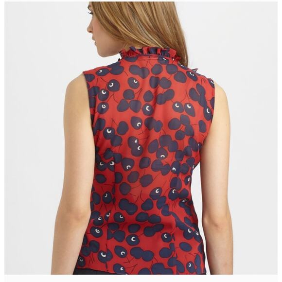 Nanette Lepore Sleeveless 100% Silk Blouse Sheer Cherry Print Ruffle Size 4 USA - Picture 2 of 10